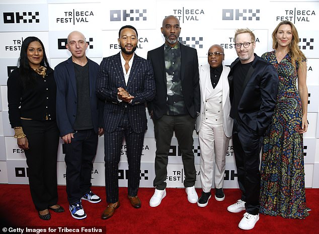 BTS crew: Legend also posed with some of the other BTS crew members for the documentary; he's pictured with Brenda Robinson, Daniel J. Chalfen Mike Jackson, Kedar Massenburg, Josh Alexander and Ty Stiklorius