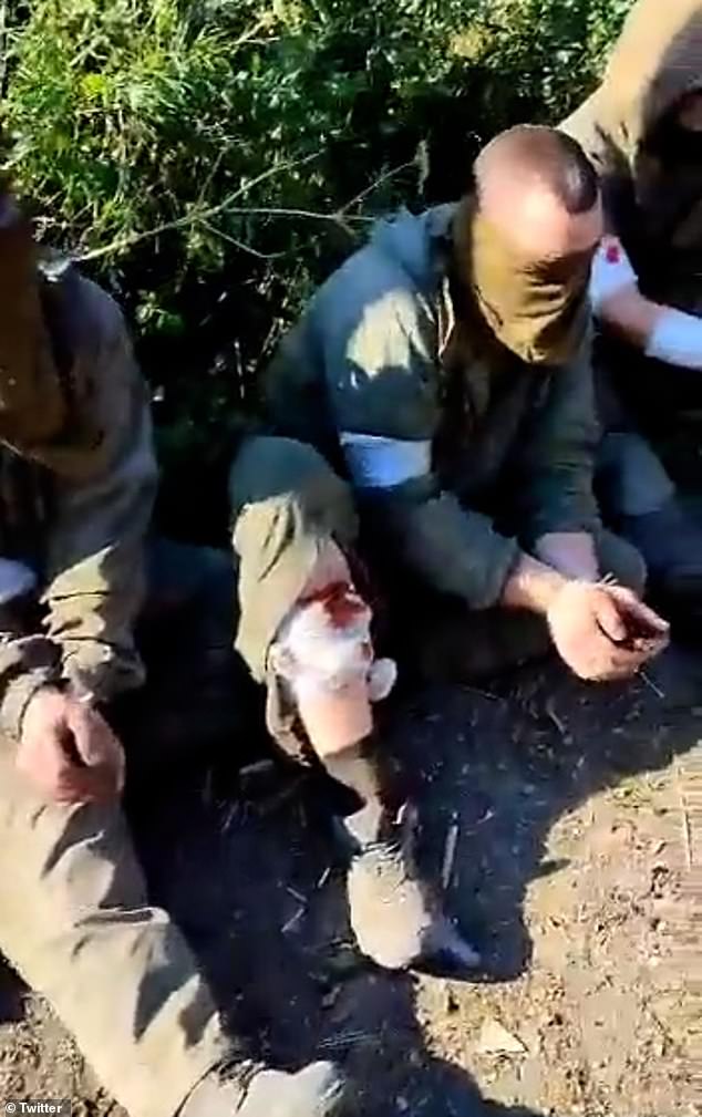 Ukraine has urgently demanded more military aid in the fight for Luhansk and other eastern regions (Pictured: Footage of the Russians who allegedly surrendered in Luhansk)