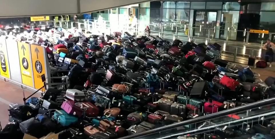 Hundreds of baggage items were left to build up at the airport and many passengers had to depart on their flights without their baggage