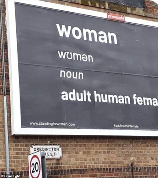 The billboard was erected in Liverpool to coincide with the Labour Party conference but was removed when Dr Adrian Harrop, who is not transgender, complained to billboard company Primesight