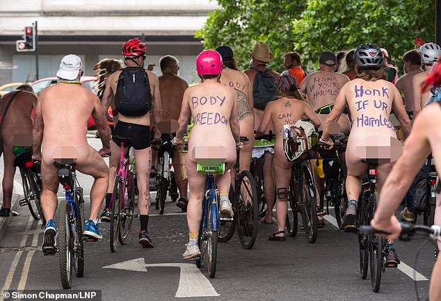 The Bristol World Naked Bike Ride takes place through the city centre