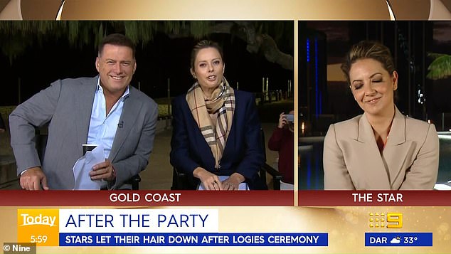 In a surprising twist, the man everyone expected to be drunk the morning after the Logies was in fact sober as a judge. A clear-headed Karl Stefanovic (left) hosted the Today show live from the Gold Coast from 5:30am alongside Allison Langdon (centre) and Brooke Boney (right)