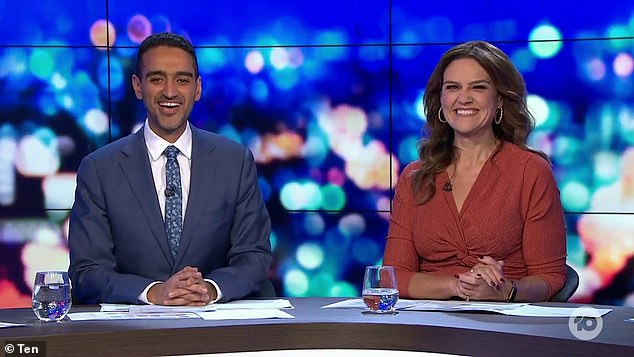 Bursting into laughter, Chrissie conceded that she did sound like she was 'possessed', adding: 'I can't believe I'm talking to you like this!'. Pictured with The Project co-host Waleed Aly (left)