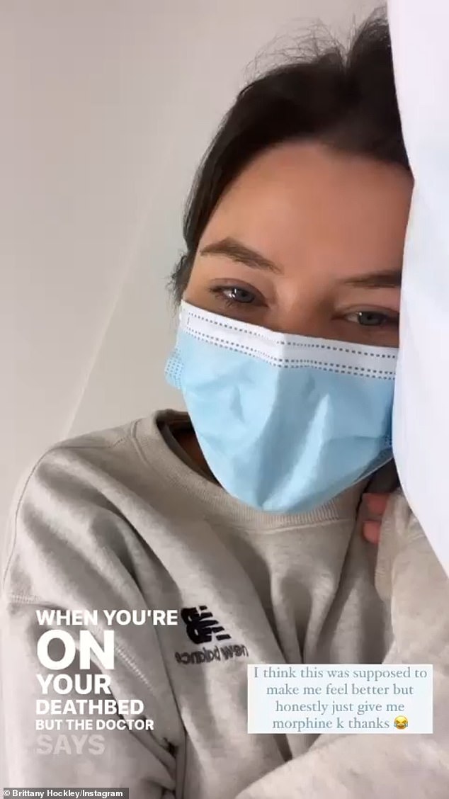 The 34-year-old Bachelor star turned influencer revealed to Instagram followers on Sunday that she had returned home after a short stay in hospital Picture: Brittany on her sick bed