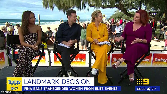 Discussing the bombshell decision on Monday's Today Extra, Maria, branded the decision as 'counter intuitive', insisting it sets 'dangerous precedent' for the future of sport. Pictured L-R: Maria Thattil, David Campbell, Belinda Russell, Shelly Horton