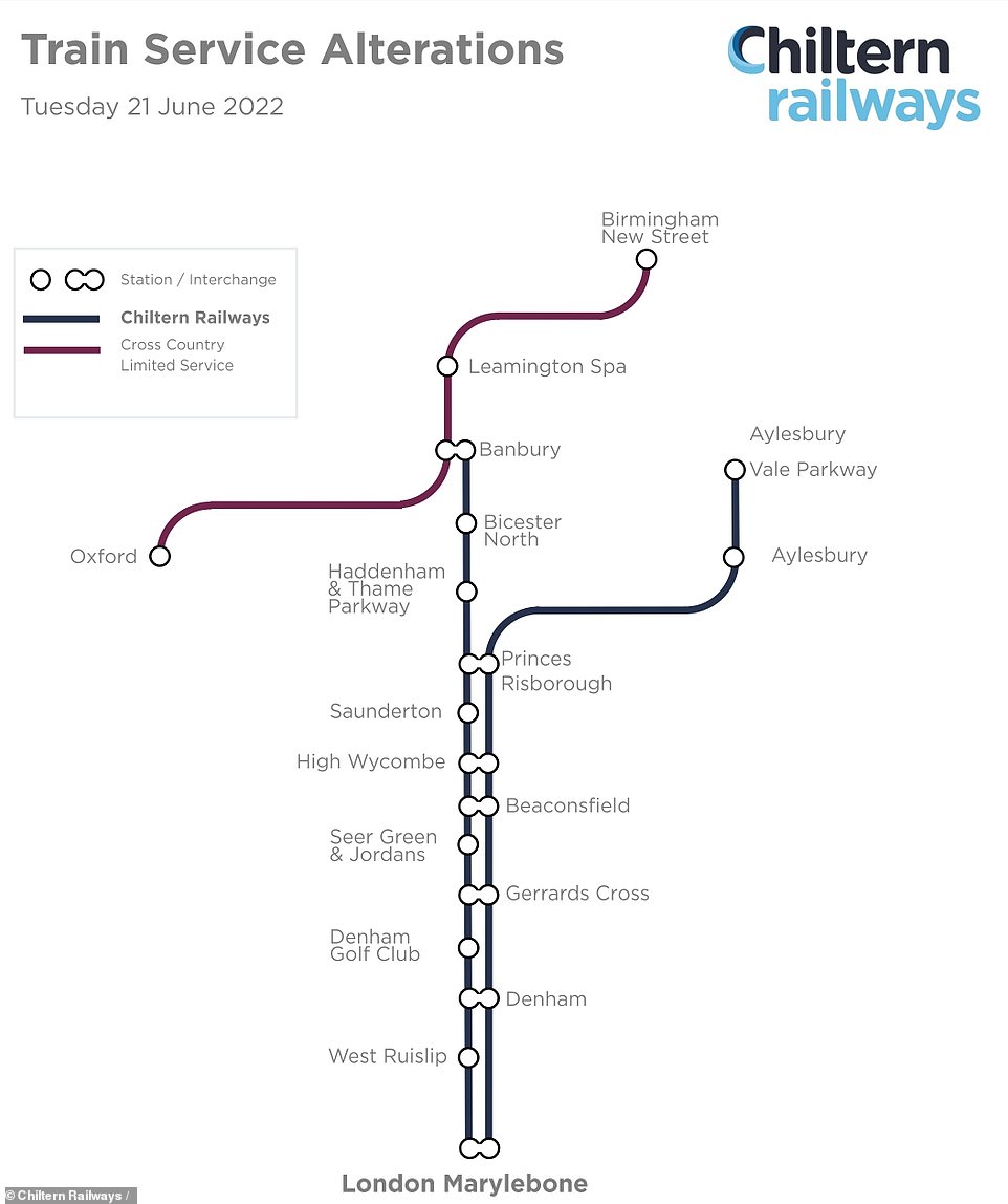 CHILTERN RAILWAYS: The service will be extremely limited on the strike days, with the following pattern expected