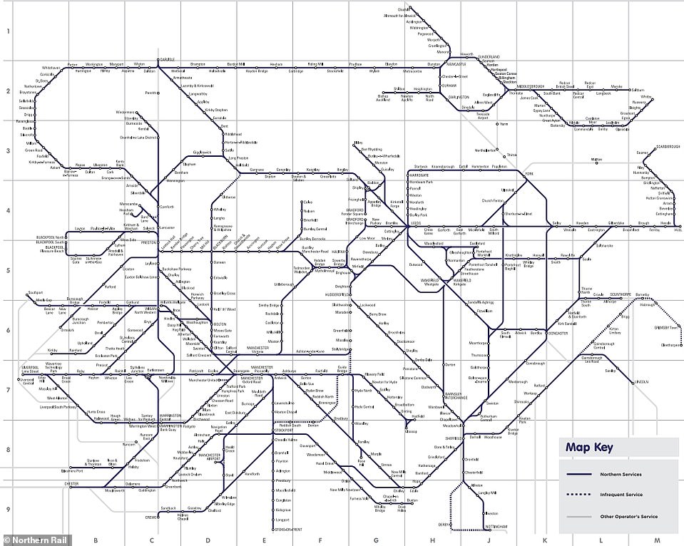 NORTHERN RAIL: Only a fraction of the Northern Rail network will run on strike days. The full normal route map is pictured