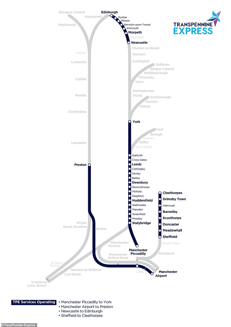 TRANSPENNINE EXPRESS: The network will be operating a very limited service on the above routes on strike days this week