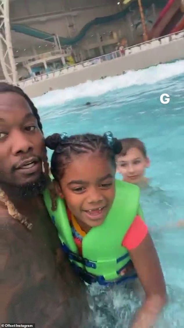 'How are you doing, baby?' Offset made sure to spend quality time in the Far Far A Bay Wavepool with his other precious princess - seven-year-old daughter Kalea Marie Cephus - from his relationship with Shya L'amour