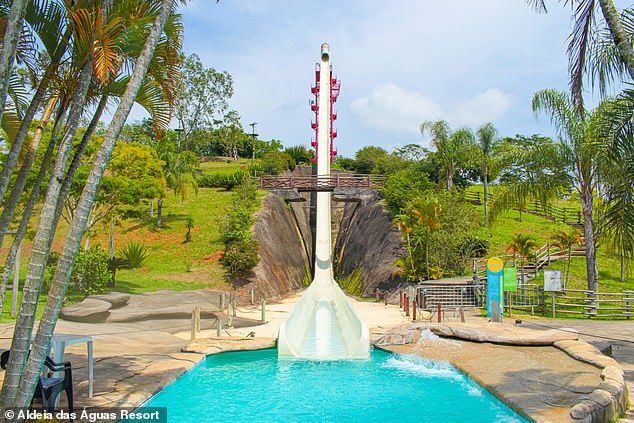 Terrifying: Cardi falsely claimed Jungle Jammer/Thrillagascar was the tallest water slide in the world, but Kilimanjaro (pictured) at Aldeia das Águas Park Resort in Brazil is the tallest at 164ft