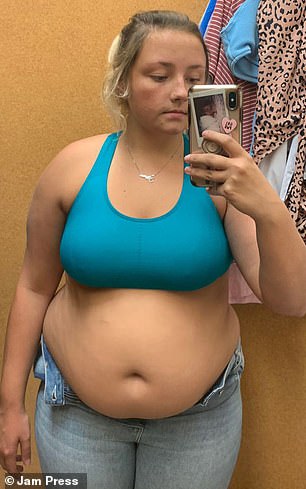 The student shared updates about her weight loss on TikTok showing how her belly, left, was reducing in size as she went, right