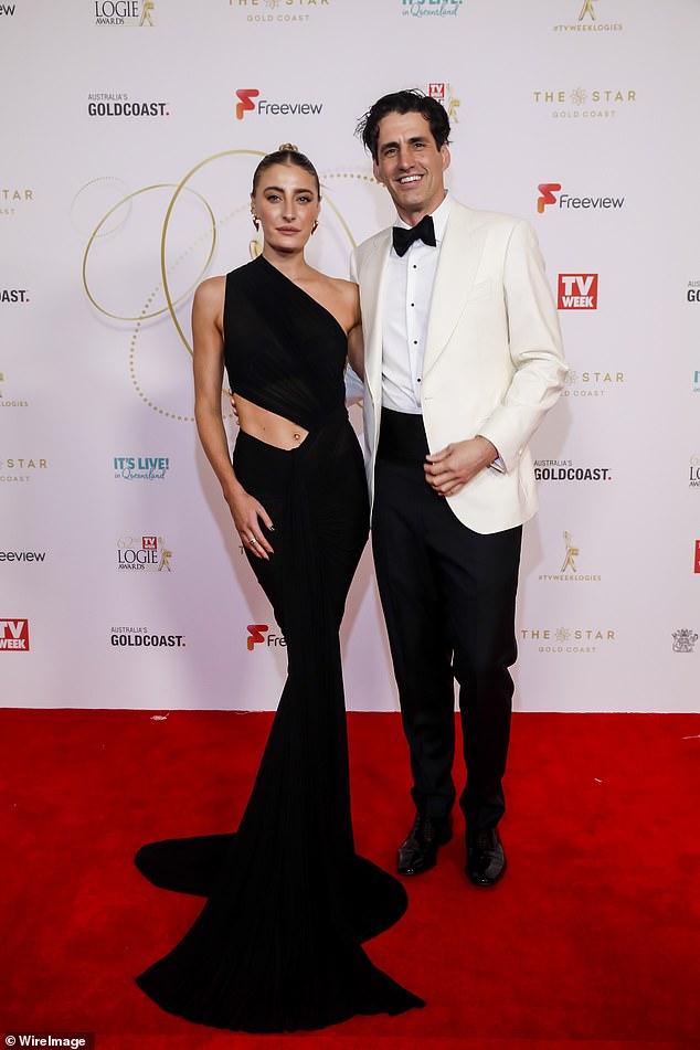 Andy, 41, (right) raised eyebrows on Monday by posting an Instagram snap of himself and Rebecca, 31, (left) enjoying hot beverages at a Gold Coast Cafe following a long night of partying at the Logies. The couple are pictured at the Logies on Sunday night