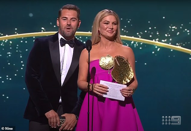 The Ramsay Street veteran, 42, also said it was unfair that two former Neighbours stars, Natalie Bassingthwaighte (right) and Daniel MacPherson (left), were invited on stage to share their memories of the soap, instead of an actor currently on the series