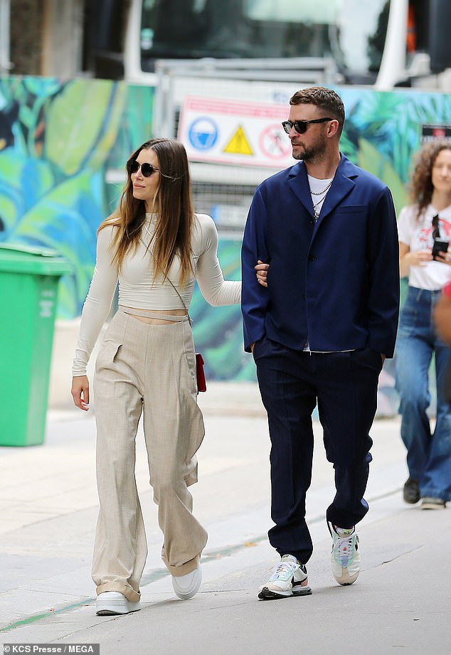 City of Lights: Justin filmed his video in Paris, where he was seen earlier with his wife Jessica Biel, 40. He covered up with a navy blazer but was otherwise dressed the same