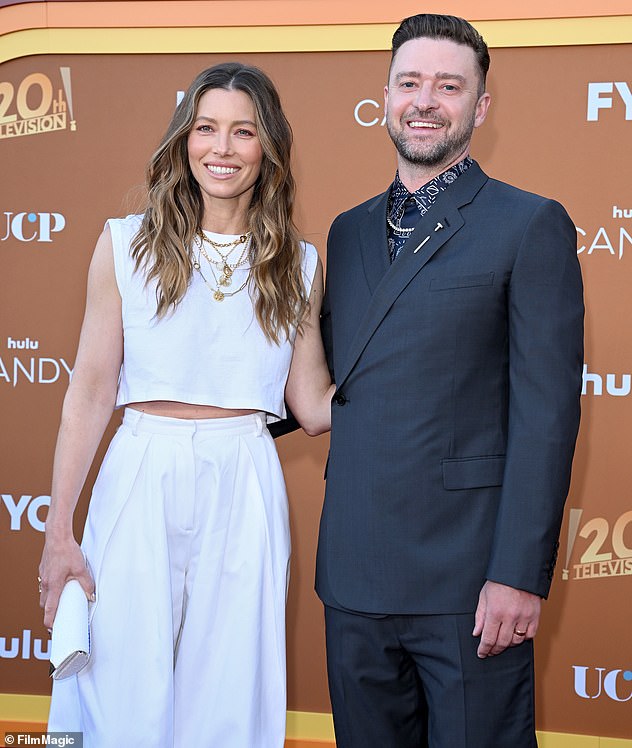 Happy couple: This comes after Jessica revealed Justin's marriage proposal was both surprising and hilarious at the same time on The Late Late Show with James Corden (pictured last month)