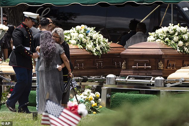 The Senate introduced the bipartisan gun reform bill on Tuesday, which 14 Republican joined Democrats on. The renewed called for gun reform came after 19 children and two teachers died in Uvalde, Texas, after a mass shooter entered the school and killed them (pictured: one of the Uvlade funerals)