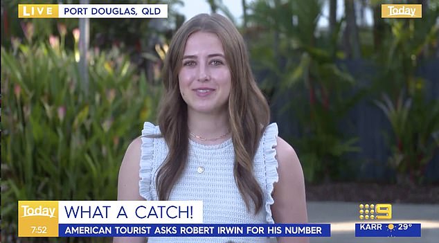 A TikTok video went viral last week of Megan Grass from Utah (pictured) trying to get Robert's digits during a visit to Australia Zoo in Queensland