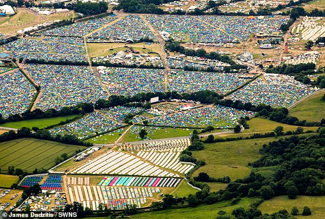 Mammoth event: Thousands have descended on Worth Farm in Somerset in the South West of England