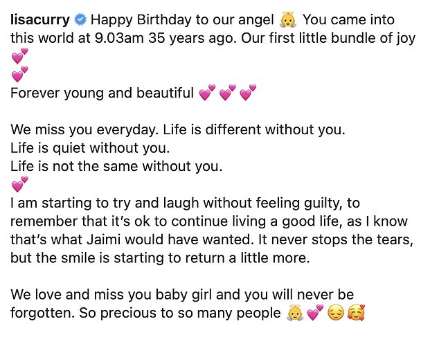 On Saturday, the 60-year-old posted a stunning photo of Jaimi on Instagram alongside an incredibly emotional caption