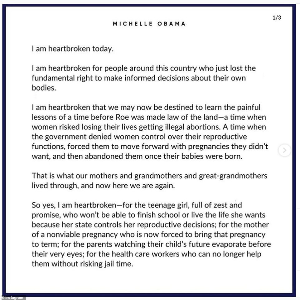 Obama branded the decision 'horrifying' and warning that it will have 'devastating consequences for women across the US'