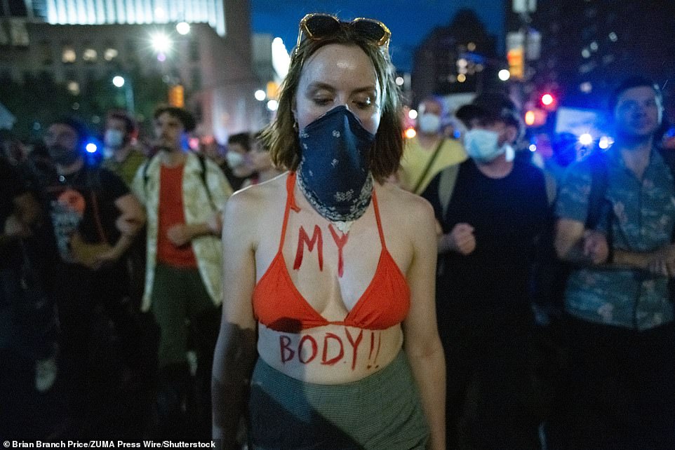 NEW YORK CITY: Abortion-rights activists and demonstrator Alessandra Bolger is seen crossing the Brooklyn Bridge