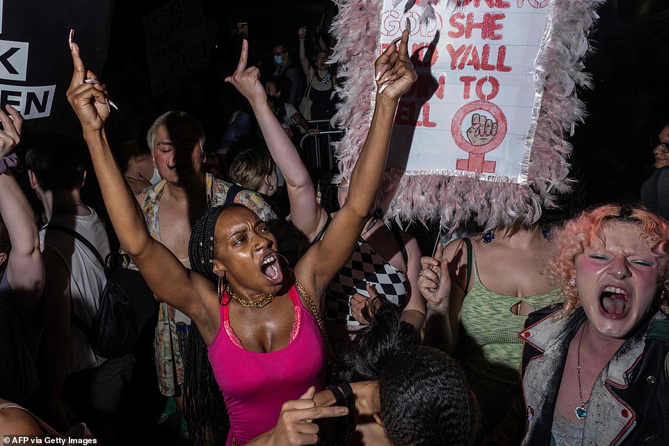 NEW YORK CITY: Demonstrators are seen on Friday night in Manhattan