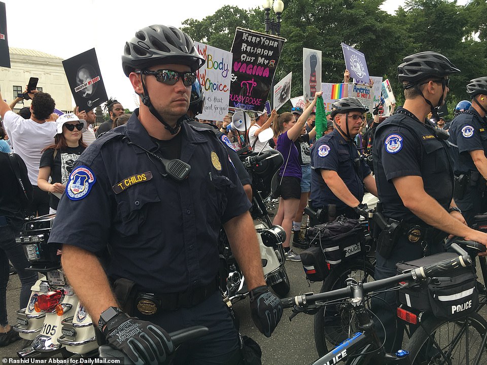 WASHINGTON DC: Capitol Police are seen on duty on Friday evening in Washington DC, as protests spread