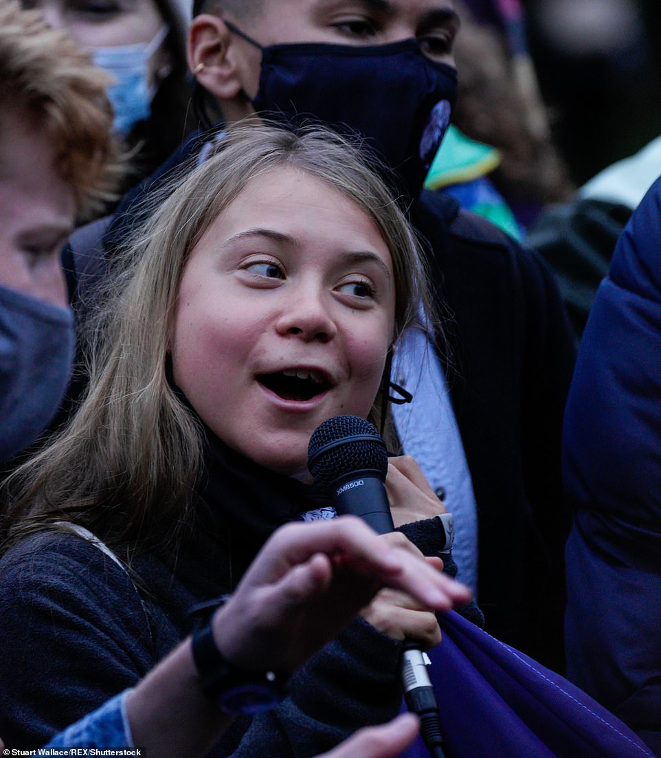 Swedish teenage environmental activist Greta Thunberg photographed, at 18, near the site of the United Nations COP26 in Glasgow last year