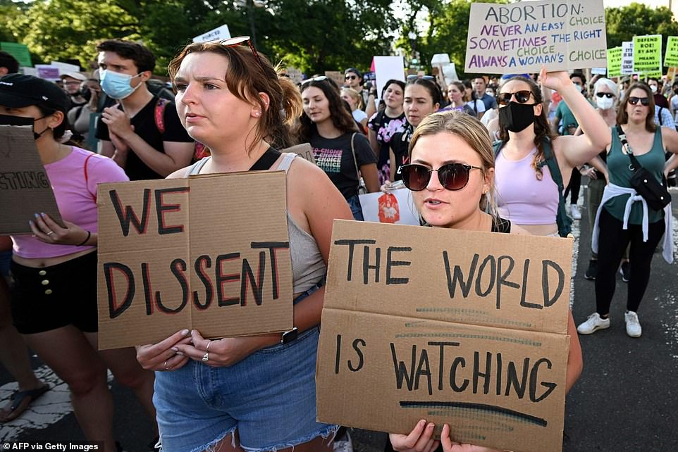 Abortion rights activists rally outside of the US Supreme Court in Washington