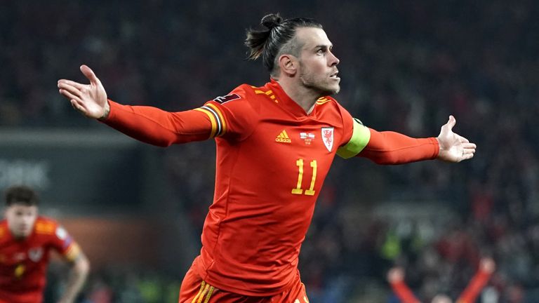 Gareth Bale celebrates his second goal against Austria