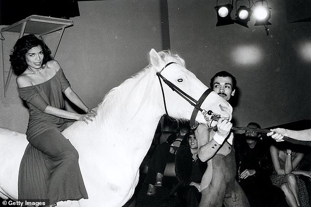 Bianca Jagger on a white horse at Studio 54 celebrating her birthday in 1977