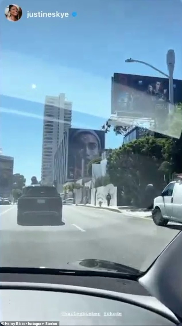 A drive-by: A video shot from inside a car as it drove past the huge advert made it onto Bieber's Instagram Stories by Friday