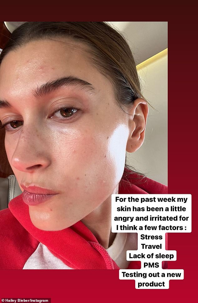 Beauty routine: Wanting to show off some of Rhode's standout products, Bieber took to her Instagram to share how she incorporates them into her current beauty routine