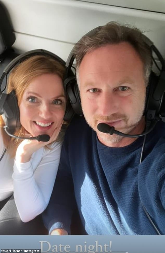 Date night: Sharing a beaming selfie as they took off, Geri dubbed it the couple's 'date night'