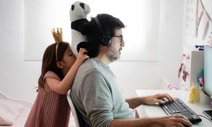 Man doing telework and reconciling family life