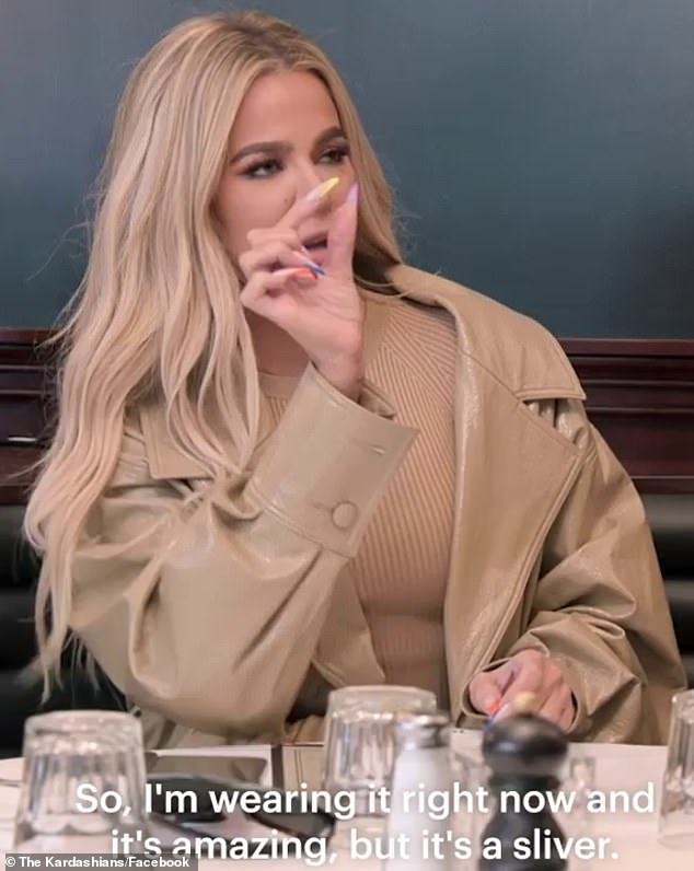 Finer points: Khloe then announced that she was wearing a SKIMS bodysuit 'and it's amazing, but it's a sliver - is it supposed to just cover my cl*t?'