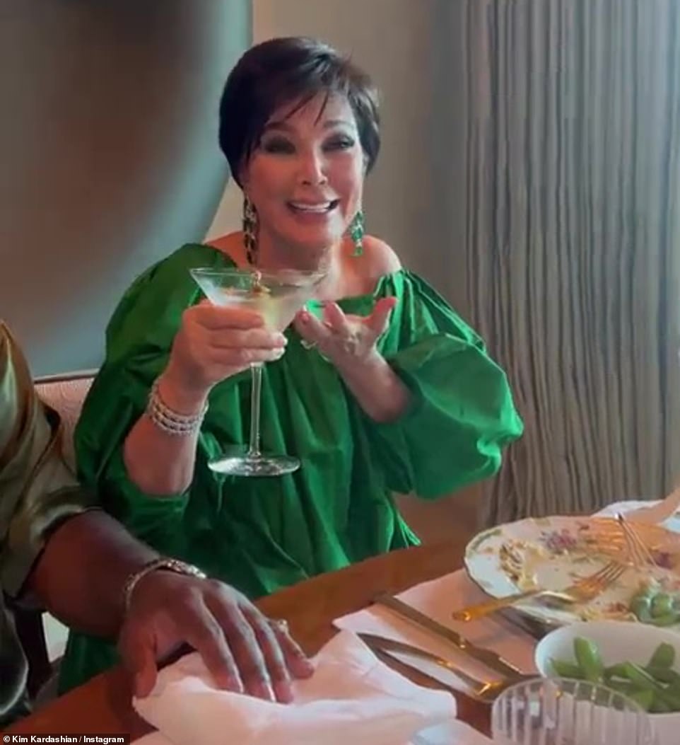 'I know I'm a little wasted': Later in the celebrations, Kris insisted on delivering a tipsy toast as she drank martinis during the boozy family lunch