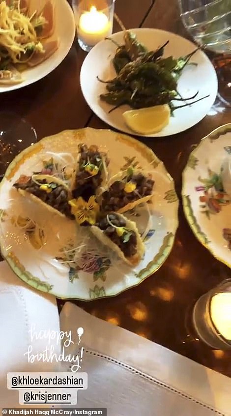 Nice spread: The Hot Ones champ's longtime gal pal Khadijah Haqq McCray Instastoried a video of the elegant table settings with entrees like tacos