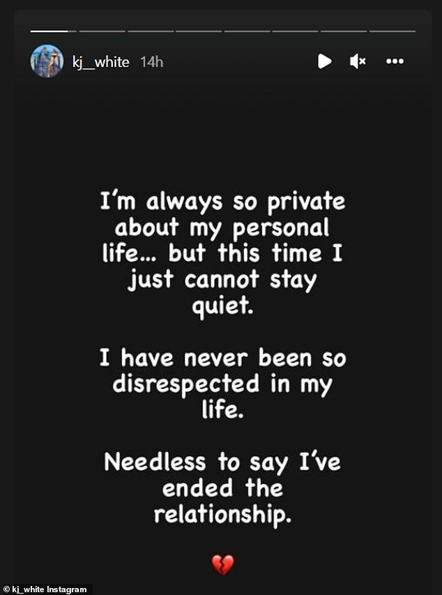 Responding to Matt's eyebrow-raising video, KJ wrote: 'I'm always so private about my personal life... but this time I just cannot stay quiet'