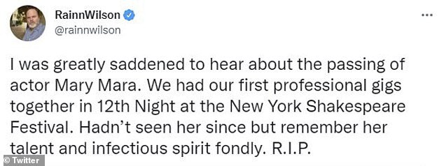 The Office star Rainn Wilson hailed the late actress for her 'talent and infectious spirit'