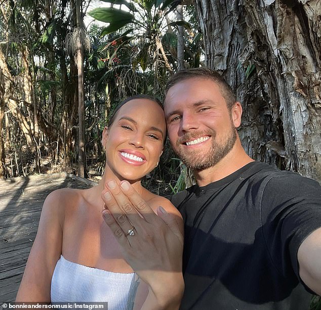 Bonnie also spoke about her engagement to Sam, which she announced in April (pictured). 'There's a lot going on... So we're going to wait until next year to have the wedding,' she said