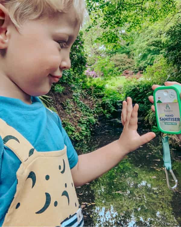 A child using Toddle hand sanitizer