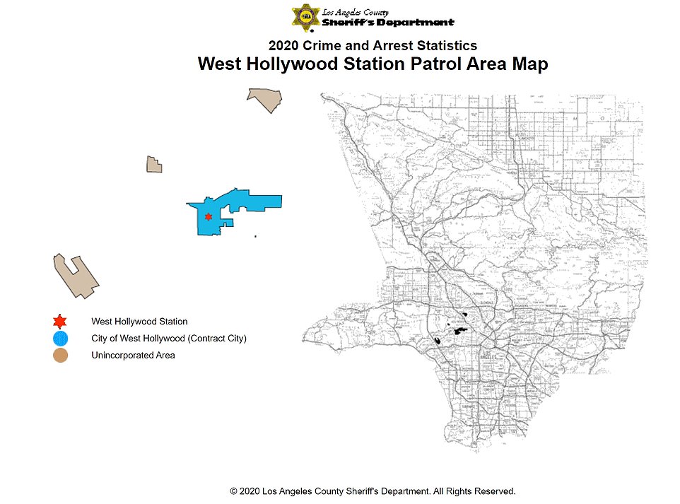 Joe Biden and the ACLU have spoken out against defund movements, with Biden insisting there should be more funding for police. 'The answer is not to defund the police,' Biden said, on a visit to the NYPD earlier this year. 'It is to give you the tools and training, the funding to be partners, to be protectors and [the] community needs you. 'It's time to fund community policing to protect and serve the community.' Pictured: The West Hollywood Station Area Map.