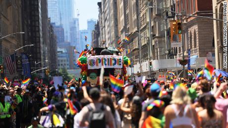 Revelers enjoy the 2022 Pride Parade in Manhattan.