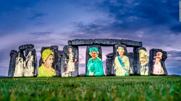 Stonehenge lights up with portraits of Queen Elizabeth for the 2022 Platinum Jubilee