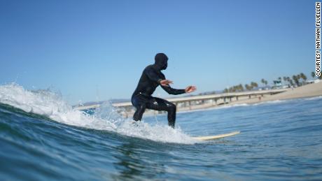 Fluellen was interested in surfing as a kid, but didn&#39;t take lessons until 2017 while working on the show &quot;World Wide Nate: African Adventures.&quot;