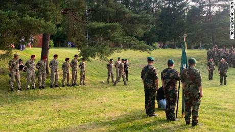 New volunteers of the Lithuanian Riflemen&#39;s Union attend a swearing in ceremony on Monday.