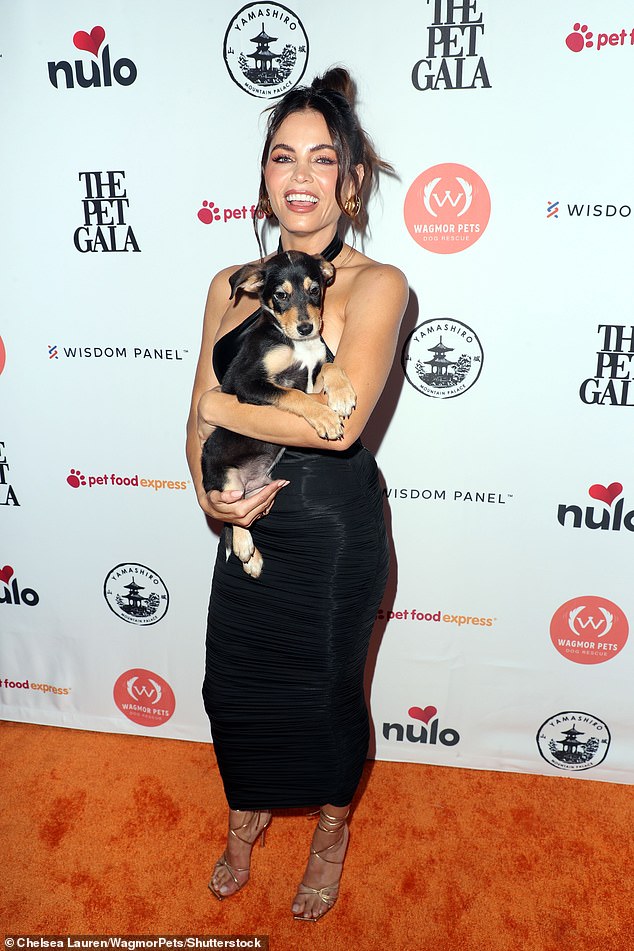 Jenna Dewan wows in VERY tight black dress as she showers precious pooch with love