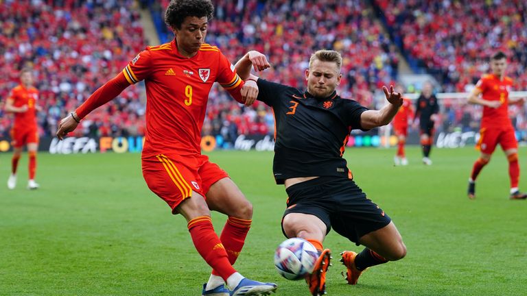 Wales&#39; Brennan Johnson (left) and Netherlands&#39; Matthijs de Ligt 