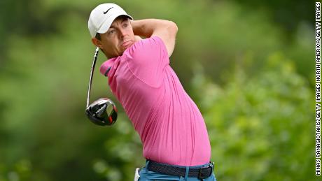 McIlroy drives from the 15th tee during the final round at the Canadian Open. 